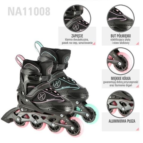 NA11008 CZARNO-RÓŻOWY ROZM. M (35-38) ŁYŻWOROLKI NILS EXTREME