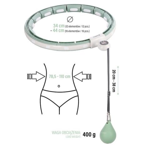 ZESTAW HULA HOP MAGNETYCZNY GREEN HHM15 Z LICZNIKIEM HMS + PAS WYSZCZUPLAJĄCY BR163 RED