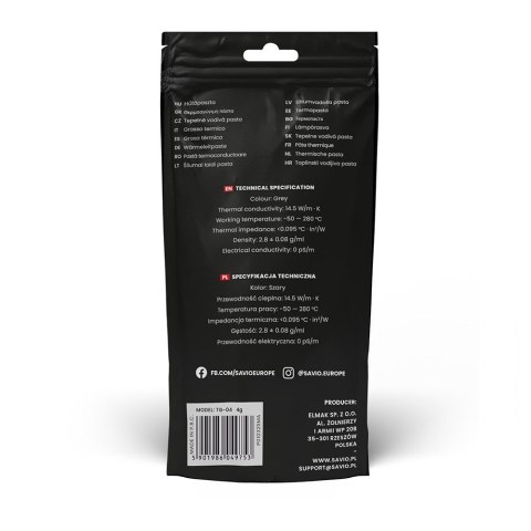 SAVIO PASTA TERMOPRZEWODZĄCA 14,5W/MK, 4G TG-04 SAVIO PASTA TERMOPRZEWODZĄCA 14,5W/MK, 4G TG-04