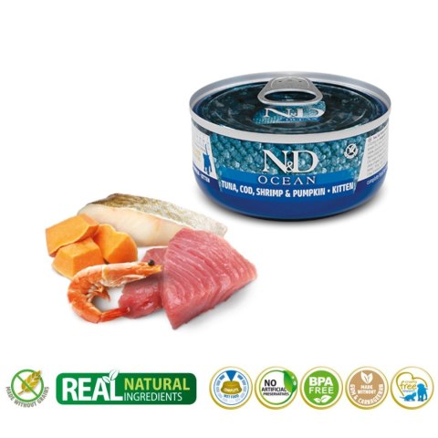 FARMINA N&D CAT OCEAN TUNA,COD,SHRIMP&PUMPKIN KITTEN - mokra karma dla kociąt - 70 g