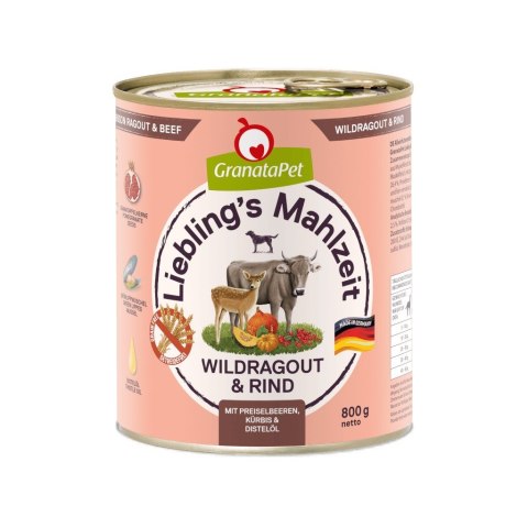 GranataPet Liebling´s Mahlzeit dziczyzna i wołowina mokra karma dla psa 800g