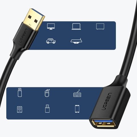 Ugreen kabel przedłużacz przejściówka USB 3.0 (żeński)-USB 3.0 (męski) 2m US129 (czarny) Ugreen kabel przedłużacz przejściówka USB 3.0 (żeński)-USB 3.0 (męski) 2m US129 (czarny)