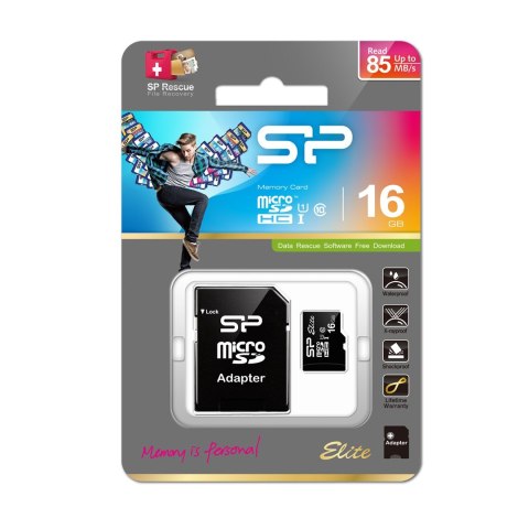 Karta pamięci Silicon Power microSDHC Elite 16GB CL10 UHS-1 (U1) + ADAPTER microSD-SD (SP016GBSTHBU1V10SP)