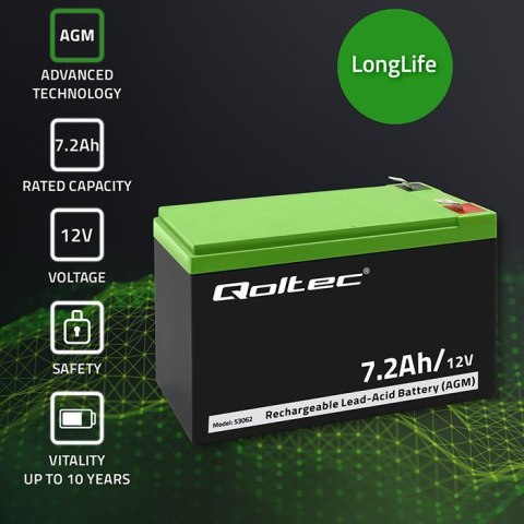 QOLTEC AKUMULATOR AGM 12V | 7.2AH | MAX 108A QOLTEC AKUMULATOR AGM 12V | 7.2AH | MAX 108A
