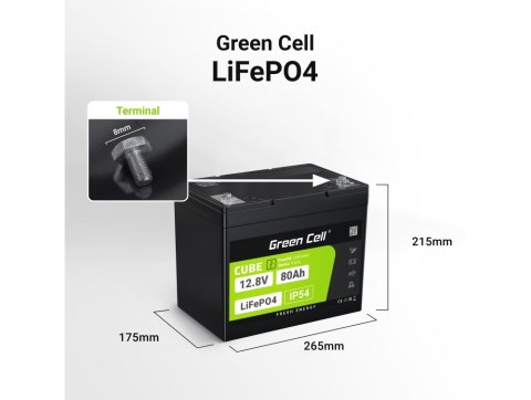 GREEN CELL AKUMULATOR LIFEPO4 CUBE 80AH 12V/12.8V 1024WH LFPGC12V80AH GREEN CELL AKUMULATOR LIFEPO4 CUBE 80AH 12V/12.8V 1024WH LFPGC12V80AH