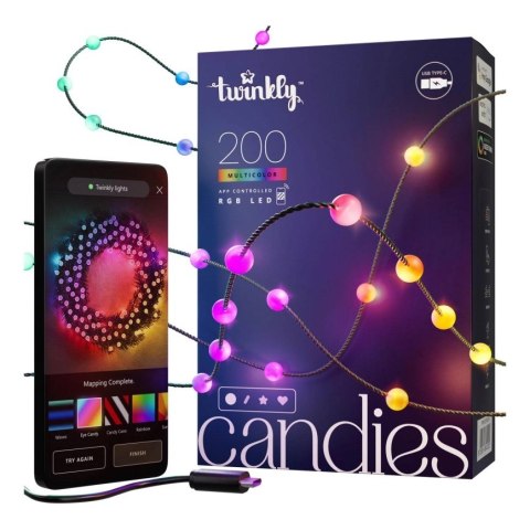 Twinkly Candies - 200 Lampki w kształcie pereł RGB LEDs, zielony przewód, USB-C Twinkly Candies - 200 Lampki w kształcie pereł RGB LEDs, zielony przewód, USB-C