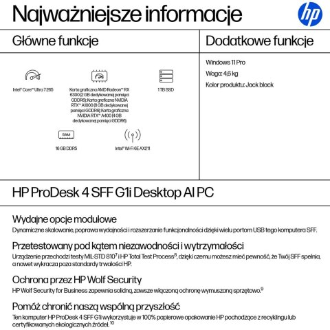 HP ProDesk 4 SSF G1i Desktop AI PC Ultra 7 265 16GB DDR5 SSD1TB Arc W11Pro 3Y OnSite HP ProDesk 4 SSF G1i Desktop AI PC Ultra 7 265 16GB DDR5 SSD1TB Arc W11Pro 3Y OnSite