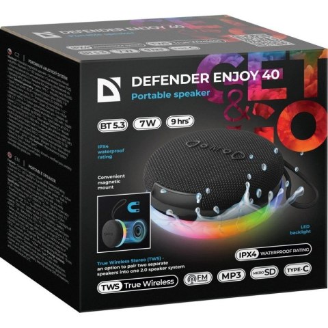 DEFENDER GŁOŚNIK ENJOY 40 7W BLUETOOTH 5.3, PODSWIETLENIE LED 65141 DEFENDER GŁOŚNIK ENJOY 40 7W BLUETOOTH 5.3, PODSWIETLENIE LED 65141