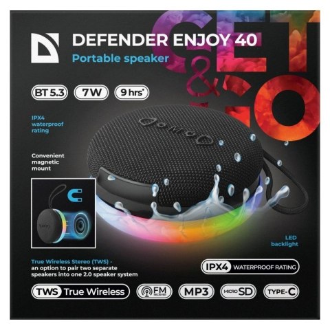 DEFENDER GŁOŚNIK ENJOY 40 7W BLUETOOTH 5.3, PODSWIETLENIE LED 65141 DEFENDER GŁOŚNIK ENJOY 40 7W BLUETOOTH 5.3, PODSWIETLENIE LED 65141