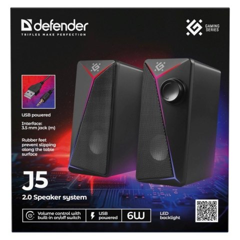 DEFENDER GLOSNIKI PC J5 2.0 6W LED USB CZARNE 65965