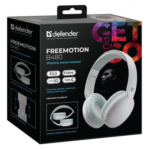 DEFENDER SŁUCHAWKI NAUSZNE BLUETOOTH FREEMOTION B480 BIAŁE 63481