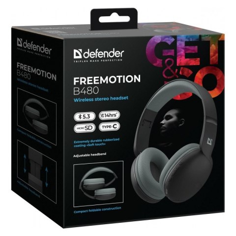 DEFENDER SŁUCHAWKI NAUSZNE BLUETOOTH FREEMOTION B480 CZARNE 63480