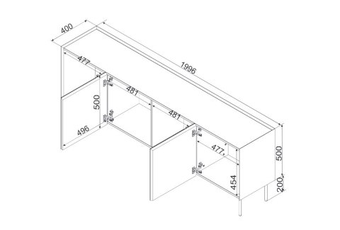 Komoda FELLINI 200x40x70 kaszmir + blat dąb olejowany