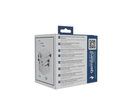 GEMBIRD UNIWERSALNY ADAPTER PODRÓŻNY 20 W, BIAŁY