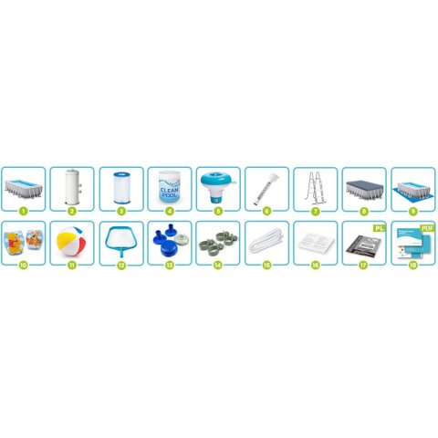 Basen ogrodowy stelażowy 488 x 244 x 107 cm zestaw 18w1 INTEX 26792