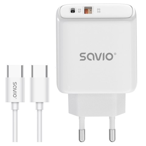 SAVIO ŁADOWARKA SIECIOWA 20W + KABEL QUICK CHARGE POWER DELIVERY 3.0 BIAŁA LA-13