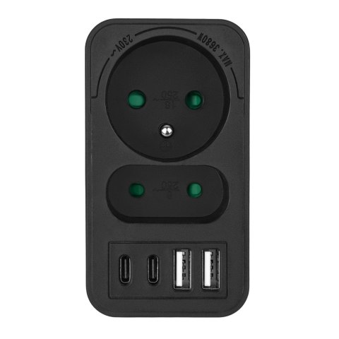 MACLEAN GNIAZDKO PRĄDOWE X2 + 4XUSB, ROZGAŁĘŹNIK Z 2 GNIAZDAMI, 2XUSB A, 2XUSB C PD 20W, 1X16A + 1X6A MCE249 F/B