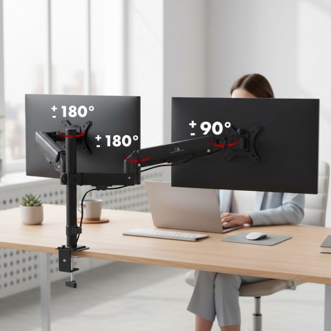 MACLEAN UCHWYT NA 2 MONITORY,SPRĘŻYNA GAZOWA, 17"-32", 2-10KG, CZARNY MC-136