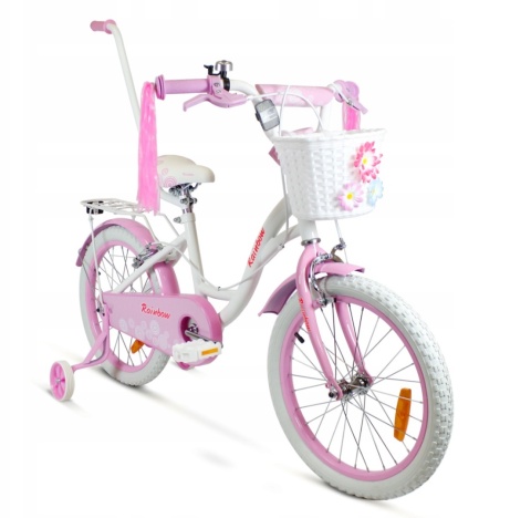 ROWEREK DZIECIĘCY ROWER DLA DZIEWCZYNKI RÓŻOWY 16 CALI KOSZYK + PROWADNIK