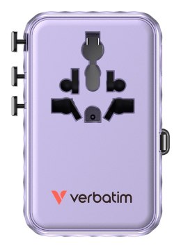 Uniwersalny zasilacz podróżny Verbatim Charge 'N' Travel 100 W z wysuwanym kablem fioletowy