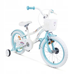 ROWER DZIECIĘCY 16 CALI DLA DZIEWCZYNKI RAINBOW KOSZYK + KÓŁKA BOCZNE 4-6 LAT