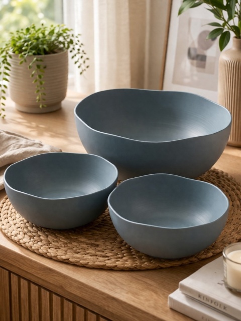 ZESTAW 3 MISKI BLUE GREY NOWOCZESNE DESIGN ORGANIC KUCHNIA SALON