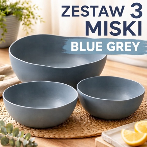 ZESTAW 3 MISKI BLUE GREY NOWOCZESNE DESIGN ORGANIC KUCHNIA SALON