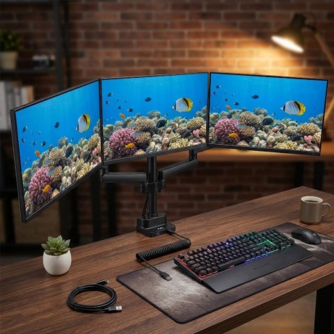 Uchwyt biurkowy do 3 monitorów Maclean MC-811 (biurkowy; 17" - 27"; max. 20kg)
